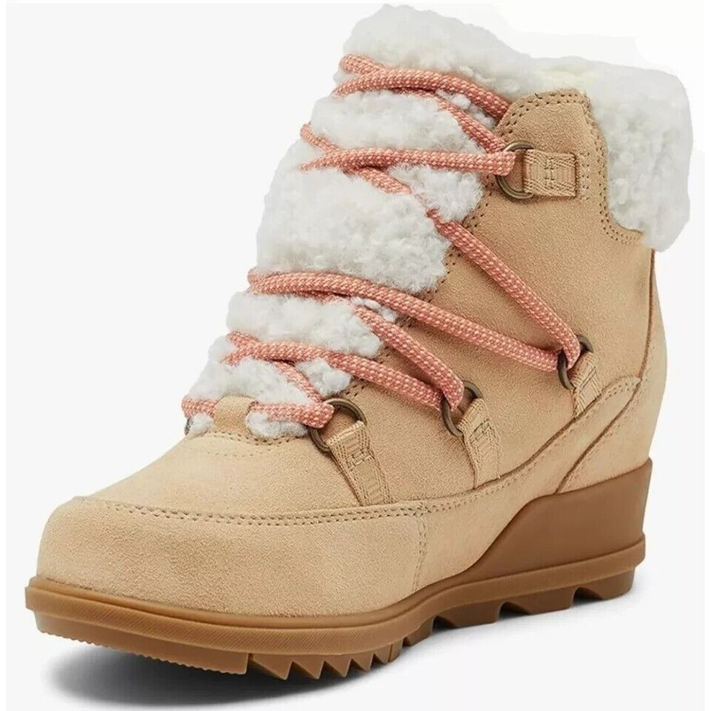 Sorel Evie Wedge Bootie Ceramic Paradox Pink Faux Fur NWOB